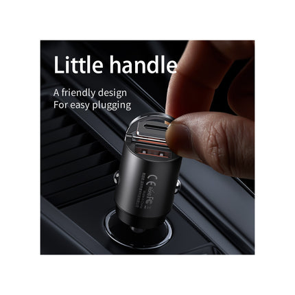 Remax 30W PD + QC Fast Car Charger, Compact 39.7x20.6x20.6 mm, Dual Connection (USB-A & USB-Type C), 5V Output, Black, Lightweight 20g Design