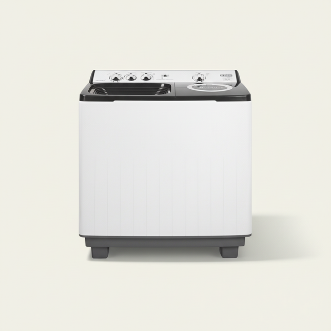 Twin Tub Washing Machine direct front view on cream background