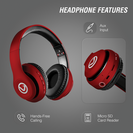 Volkano Impulse Series Bluetooth Headphones - Red | Black | Silver