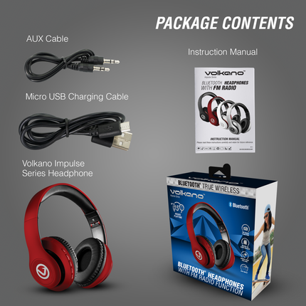 Volkano Impulse Series Bluetooth Headphones - Red | Black | Silver